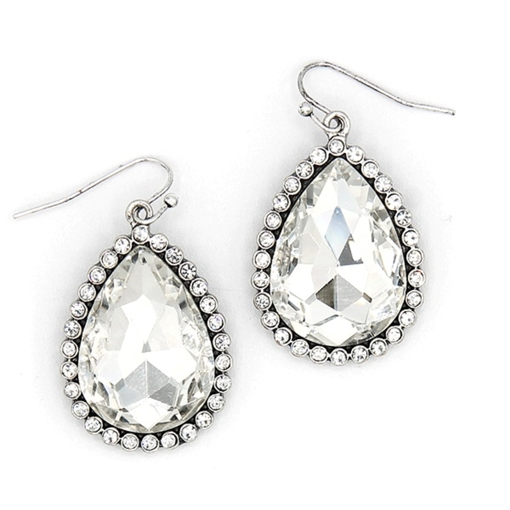 Clear Crystal Teardrop Fishhook Dangle Earrings S… - image 2
